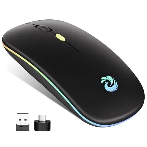 Produktbild: BQSS Maus Kabellos, Maus 2,4 GHz mit USB-Empfänger, 1600 DPI Optical Tracking, Quiet Clicks, Wiederaufladbare LED Mouse für Laptop, PC, Mac, Android, Windows, Office Home(Schwarz)