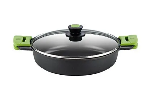 Produktbild: BRA Prior Niedrige Kasserolle mit Glasdeckel und Silikongriffen Ohne Zubehör, Aluminium, schwarz, 24 cm, 4