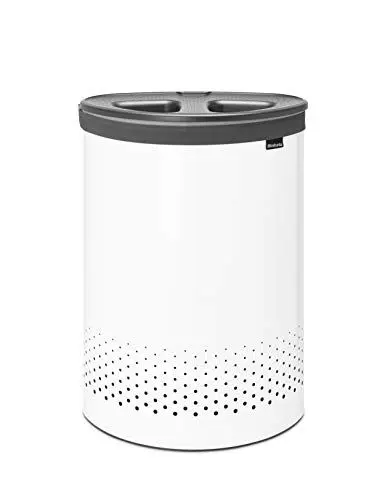 Produktbild: Brabantia - Selector Wäschekorb - Doppelten Quick-Drop-Deckel - Zwei Wäschekörbe - Wäschesack aus Baumwolle - Belüftungslöcher - Platzsparend - Weiss - 55 L- 29.0 x 63.0 x 45.0 cm