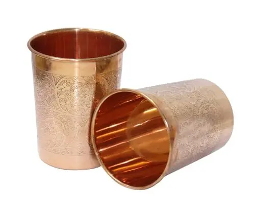 Produktbild: BRACOP® Kupferbecher Wasserkaraffe Trinkgeschirr Gläser Becher aus reinem Kupfer Servierutensilien Ayurveda-geprägter Glaskrug Wasserbecher 2er-Set Moscow-Mule-Becher geprägte Gläser