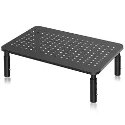 Produktbild: Bracwiser Monitor Ständer Monitor Erhöhung Schreibtisch 3 Höhenverstellbare Bildschirmerhöhung mit Gitterlochplattform für Laptop, Computer, PC, Drucker, Beamer bis zu 20 kg Monitorständer Schwarz