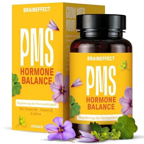 Produktbild: BRAINEFFECT Hormon Balance | Premium Natürliche Zyklusregulierende PMS & Wechseljahre Kapseln | Ohne Nachteiligem Mönchspfeffer | Botanicals, Vitamin B6 & Magnesium | 60 Kapseln