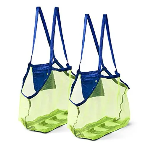 Produktbild: Bramble - 2 Große Netztaschen für Sand & Strandspielzeug, Badespielzeug, Handtücher, usw (XL 45cm) – Leicht, Kompakt, Robust & Praktisch