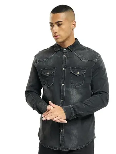 Produktbild: Brandit Riley Denim Shirt Long Sleeve, Farbe: Black, Größe: L