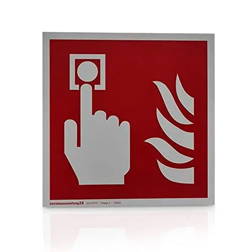 Produktbild: Brandmelder Schild | Folie langnachleuchtend & selbstklebend | Größe: 15 x 15 cm | Symbol Schild l DIN 67510 Klasse C | Leuchtdichte 150 mcd | Brandschutzschild | Betriebsausstattung24®