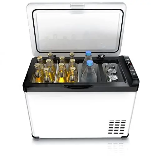 Produktbild: Brandson - ECO Kompressor Kühlbox XXL elektrisch - 30L Getränke Kühlschrank - Gefrierbox Kühlung bis – 22°C - Autokühlbox mit ECO Modus - 30 Liter 12V 24V KFZ – für LKW Auto Camping Boot – Weiß