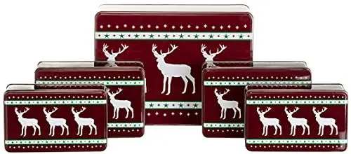 Produktbild: Brandsseller 5er Set Keksdose rechteckig Weihnachtsdose Plätzchendose Gebäckdose Metall Rentier