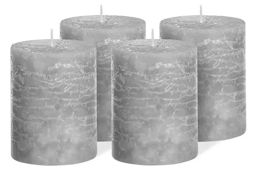 Produktbild: Brandsseller Stumpenkerze 4er Set 7x10 cm Ambientekerzen Weihnachtskerze Adventskranz Grau