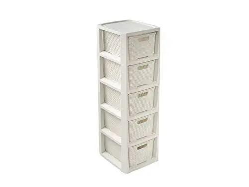 Produktbild: BranQ - Home essential Regal in Rattan Design, Creme, 5 Körben