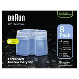 Produktbild: Braun 3-in-1 ShaverCare Reinigungskartuschen für Reinigungsstationen, reinigt Rasierer 10x besser als Wasser, ORIGINAL Kartusche, hygienische Reinigung, Entfernt Haare und Hautpartikel, 8er Pack