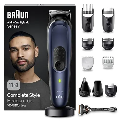 Produktbild: Braun All-In-One Bartpflege Bodygroomer Set, 11-in-1 Barttrimmer, Nasenhaartrimmer, Trimmer/Haarschneider Herren, Haarschneidemaschine, Bartschneider, 100 Min. Akkulaufzeit, MGK7450
