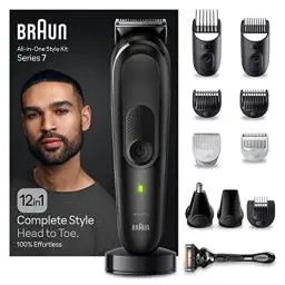 Produktbild: Braun All-In-One Bartpflege Bodygroomer Set, 12-in-1 Barttrimmer / Bartschneider, Trimmer/Haarschneider Herren, Haarschneidemaschine, wasserdicht, 100 Min. kabellose Laufzeit, MGK7460