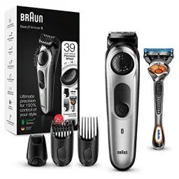 Produktbild: Braun Barttrimmer/Haarschneider Herren, Trimmer/Haarschneidemaschine, inkl. 3 Aufsätze & Rasierer, 39 Längeneinstellungen, BT5265, schwarz/silber-metallic
