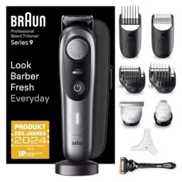 Produktbild: Braun Barttrimmer Series 9, Bartschneider und Trimmer Herren, 40 Einstellungen, Ladestation, Reiseetui, Bartschablone, 180 Min. kabellose Laufzeit, BT9440