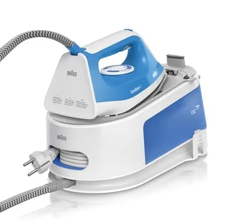 Produktbild: Braun CareStyle 1 IS1012BL Dampfbügeleisen, Dampfdruck 110 g/min, Dampfstoß 340 g/min, SuperCeramic-Sohle mit FreeGlide 3D, Wassertank 1,5 l, Leistung 2400W, Druck 5,5 Bar, Weiß/Blau