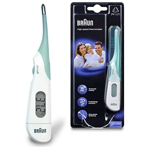 Produktbild: Braun High Speed Digitalthermometer | Digitaler Stick für versch. Stellen | Oral, rektal oder unter der Achselhöhle | Geeignet für Babys und Kinder | Die #1 Marke bei Ärzten(1) | PRT1000