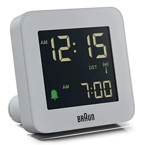 Produktbild: Braun Digitaler Funkwecker für die mitteleuropäische Zeitzone (DCF) mit Schlummerfunktion, LCD-Display, Schnelleinstellung und anschwellendem Alarm-Piepton in Grau, Modell BC09G-DCF.
