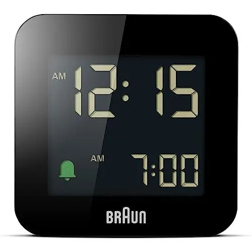 Produktbild: Braun Digitaler Reisewecker Schlummerfunktion, kompakte Größe, Negatives LC-Display, Schnelleinstellfunktion, Crescendo-Alarm in Schwarz, BC08B
