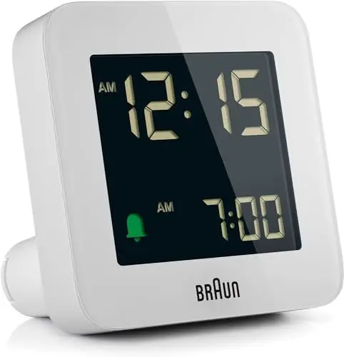 Produktbild: Braun Digitaler Wecker Schlummerfunktion, Negatives LC-Display, Schnelleinstellfunktion, Crescendo-Alarm in Weiß, Modell BC09W.