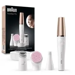 Produktbild: Braun FaceSpa Pro SE912, 10 Mikropinzetten, Aufsatz zur Hautstraffung und Gesichtsreinigungsbürste, epilierer damen gesicht, wiederaufladbar, 90 Minuten kabellose Anwendung, Wet&Dry, Weiß/Bronze