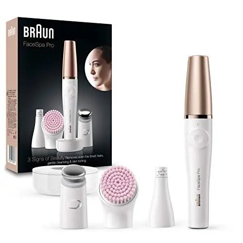 Produktbild: Braun FaceSpa Pro SE912, 10 Mikropinzetten, Aufsatz zur Hautstraffung und Gesichtsreinigungsbürste, epilierer damen gesicht, wiederaufladbar, 90 Minuten kabellose Anwendung, Wet&Dry, Weiß/Bronze