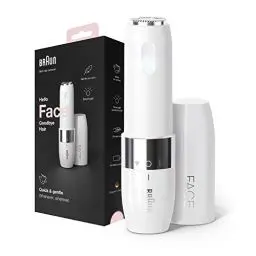 Produktbild: Braun Face Mini-Haarentferner, elektrischer Gesichtshaarentferner für Damen, kleiner Rasierer für schnelle und sanfte Rasur, Oberlippe, Kinn und Wangen, für unterwegs, mit Smartlight, FS1000, weiß