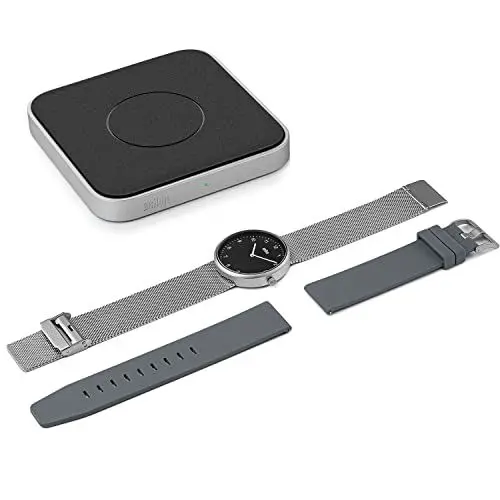 Produktbild: Braun Geschenkset bestehend aus dem kabellosen Ladepad, Qi-zertifiziertes kabelloses Ladegerät BWC02 und der Braun Herren-Quarz-Uhr mit einem zusätzlichen Silikonkautschukarmband BN0281WHMHGYG.
