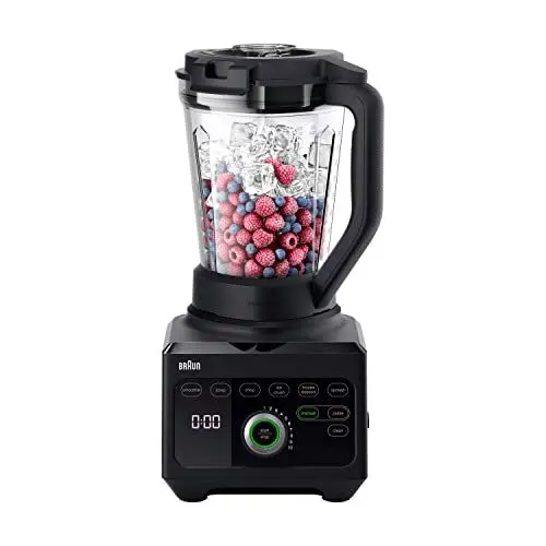 Produktbild: Braun PowerBlend 9 JB9040 Hochleistungsmixer – Mixer mit Tritan-Krug, 18 Mixprogramme, 10 Geschwindigkeiten + Pulsfunktion, Heißsuppenfunktion, Reinigungsprogramm, Ausguss, 1600 W, Schwarz