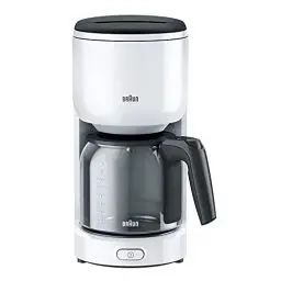 Produktbild: Braun PurEase Kaffeemaschine KF 3120 WH – Filterkaffeemaschine mit Glaskanne für 10 Tassen Kaffee, Kaffeezubereiter für einzigartiges Aroma, integrierter Wasserfilter, 1000 Watt, weiß