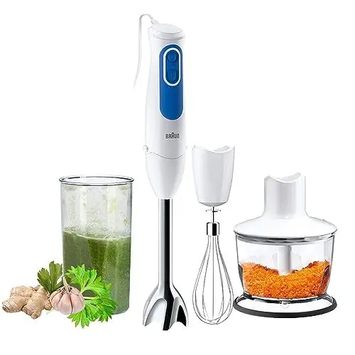 Produktbild: Braun Household Stabmixer MQ 3035 WH - MultiQuick 3 Pürierstab mit Edelstahl-Mixfuß, 2 Geschwindigkeiten, Spritzschutz, Spülmaschinenfest, Zerkleinerer, Schneebesen & 600ml Mix- und Messbecher, Weiß