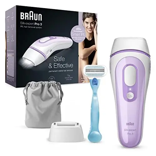 Produktbild: Braun IPL Silk Expert Pro 3 Haarentfernungsgerät, für dauerhaft sichtbare Haarentfernung, Venus Rasierer, Alternative zur Laser Haarentfernung, Geschenk für Frauen, PL3011, weiß/lila