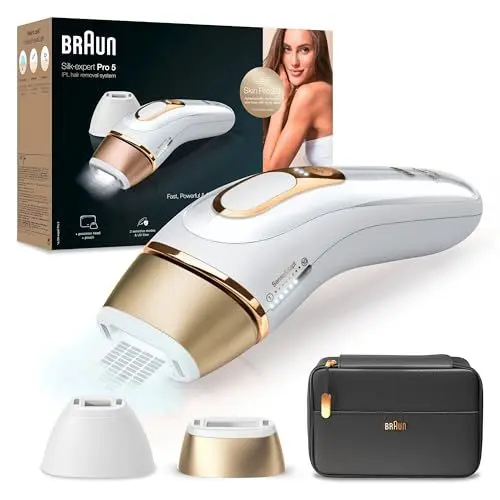Produktbild: Braun IPL Silk Expert Pro 5 Haarentfernungsgerät Damen/Herren, 2 Aufsätze, sichtbare Haarentfernung, Designed In Germany, Alternative zu Laser Haarentfernung, PL5140, weiß/gold