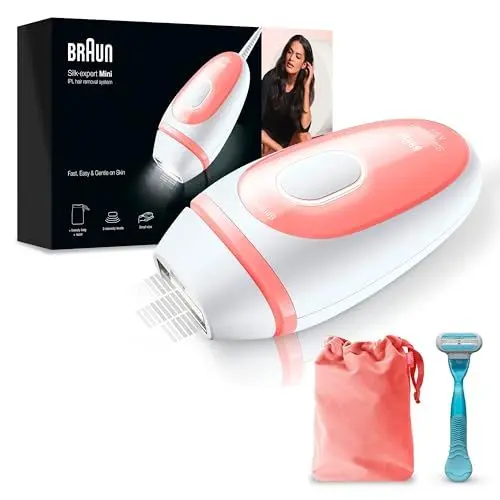 Produktbild: Braun IPL Silk Expert Pro Mini Haarentfernungsgerät Damen, sichtbare Haarentfernung, mit Reise-Etui, Alternative zur Laser Haarentfernung, PL1014, weiß/rosa