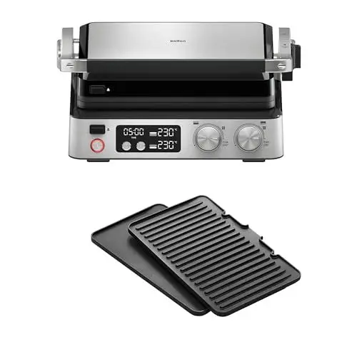 Produktbild: Braun MultiGrill 7 CG7040, 3-in-1 Kontaktgrill, BBQ & Ofen, große Grillfläche (12 Burger), 2000W, 230°, spülmaschinengeeignet (Plancha & Grill), Fettauffangschale, Elektrogrill Indoor