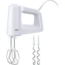Produktbild: Braun MultiMix 3 HM 3000 Handmixer – Handrührgerät mit 5 Geschwindigkeitsstufen & Turbo-Funktion, inkl. Schneebesen und Knethaken, 450 Watt, weiß