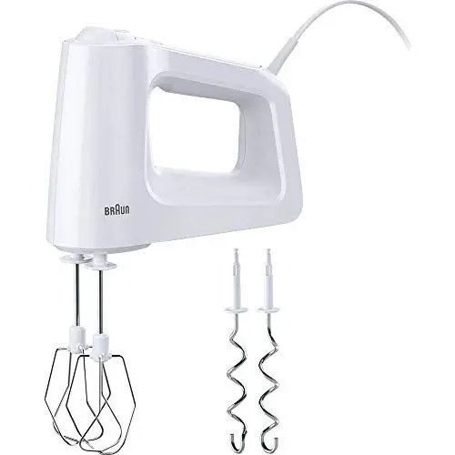 Produktbild: Braun MultiMix 3 HM 3000 Handmixer – Handrührgerät mit 5 Geschwindigkeitsstufen & Turbo-Funktion, inkl. Schneebesen und Knethaken, 450 Watt, weiß