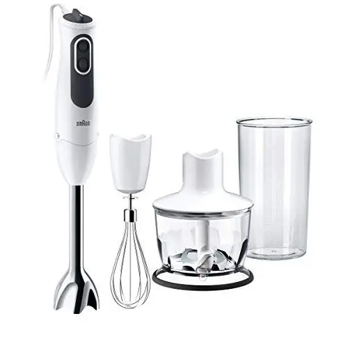 Produktbild: Braun Stabmixer MultiQuick 3 Vario MQ 3135 WH Sauce – Pürierstab mit 11 Geschwindigkeiten plus Turbo-Stufe & Edelstahl-Mixfuß, 750 Watt, 600 ml Mix-/Messbecher, Schneebesen & Zerkleinerer, weiß/grau