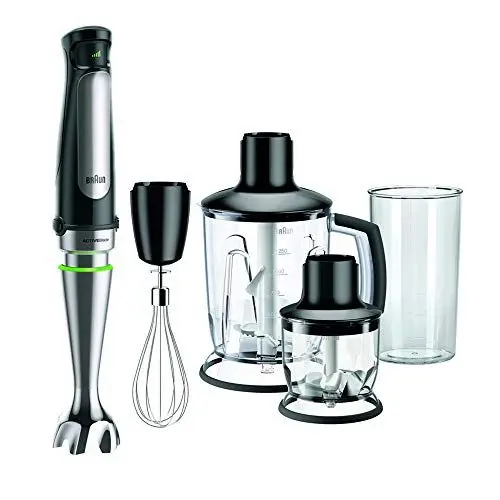 Produktbild: Braun MultiQuick 7 MQ 7045X Stabmixer - Pürierstab mit abnehmbarem Edelstahl Mixfuß mit ActiveBlade Technologie zum Pürieren der härtesten Zutaten, inkl. 4-teiliges Zubehör Set, 1000 Watt, Schwarz