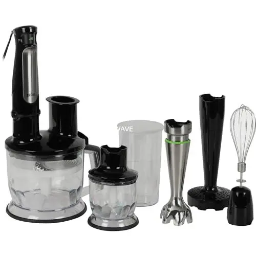 Produktbild: Braun MultiQuick 7 MQ 7087X Stabmixer - Pürierstab mit abnehmbarem Edelstahl Mixfuß mit ActiveBlade Technologie zum Pürieren der härtesten Zutaten, inkl. 5-teiliges Zubehör Set, 1000 Watt, Schwarz