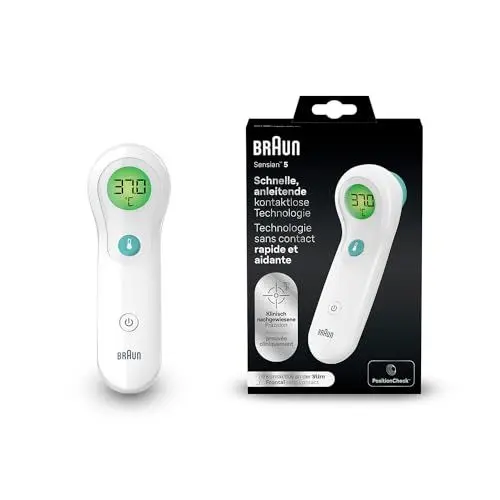 Produktbild: Braun Sensian 5 Kontaktloses Stirnthermometer | Positionierungshilfe | Farbcodiertes Digitaldisplay | 2-Sekunden-Messung | Geeignet für Babys und Kinder | Die #1 Marke bei Ärzten(1) | BNT300