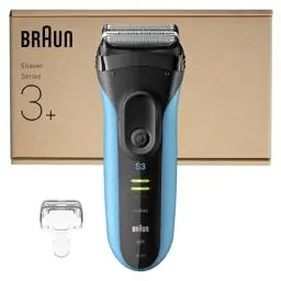 Produktbild: Braun Series 3+ Elektrorasierer, 3 Flexible Klingen, Effizienter MicroComb Mitteltrimmer, Präzisionstrimmer, Nass- & Trockenrasierer für Männer, 3040si, Blau