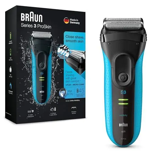 Produktbild: Braun Series 3 ProSkin Elektrorasierer mit Präzisionstrimmer, Rasierer Herren Elektrisch, elektrischer Rasierer, Wet&Dry, rasierapparat, trockenrasierer, Made in Germany, 3040s, schwarz/blau
