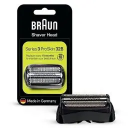 Produktbild: Braun Series 3 Elektrorasierer Scherkopf, ORIGINAL Ersatzscherteil vom Hersteller passend für Braun Herren Rasierer Series 3 ProSkin, 32B, schwarz, 1er Pack