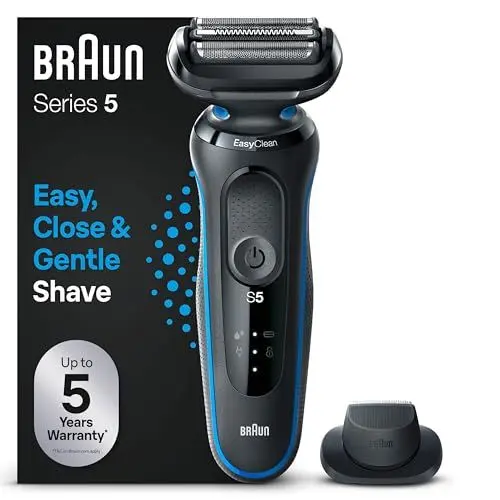 Produktbild: Braun Series 5 Elektrorasierer mit EasyClick Aufsatz & Präzisionstrimmer, Rasierer Herren Elektrisch, EasyClean, Wet & Dry, Geschenk Mann, Made in Germany, 51-B1200s, blau