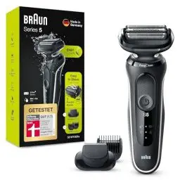 Produktbild: Braun Series 5 Elektrorasierer mit EasyClick Aufsatz, Barttrimmer, Rasierer Herren, EasyClean, Wet & Dry, Geschenk Mann, Made in Germany, 51-W1500s, weiß