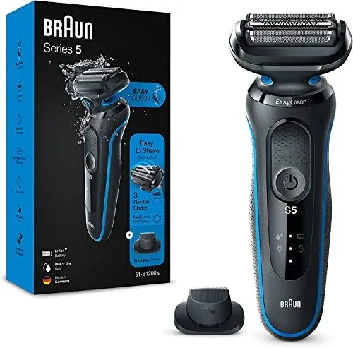 Produktbild: Braun Series 5 Rasierer Herren Elektrisch mit EasyClick Aufsatz, Elektrorasierer & Präzisionstrimmer, EasyClean, Wet & Dry, wiederaufladbar & kabellos, 51-B1200s, blau