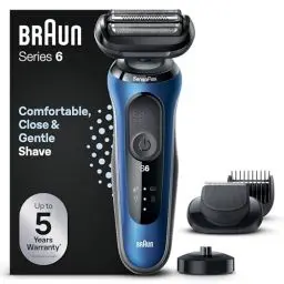 Produktbild: Braun Series 6 Elektrorasierer mit EasyClick Barttrimmer Aufsatz, SensoFlex Rasierer Herren Elektrisch, Ladestation, Wet & Dry, Geschenk Mann, Made in Germany, 61-B4500cs, blau