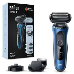 Produktbild: Braun Series 6 Rasierer Herren mit EasyClick Aufsatz, Elektrorasierer & Barttrimmer, Ladestation, SensoFlex, Wet & Dry, wiederaufladbar & kabellos, Geschenk Mann, 61-B4500cs, blau