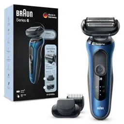 Produktbild: Braun Series 6 Elektrorasierer mit EasyClick Barttrimmer Aufsatz, SensoFlex Rasierer Herren Elektrisch, Wet & Dry, Geschenk Mann, Made in Germany, 61-B1500s, blau