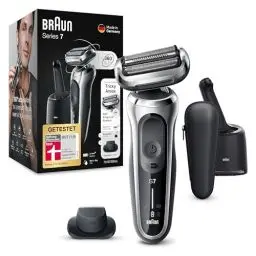 Produktbild: Braun Series 7 Elektrorasierer 360° Flex mit Reinigungsstation, Trimmer & Rasierer Herren Elektrisch, Wet & Dry, rasierapparat, trockenrasierer, Made in Germany, 71-S7200cc, silber
